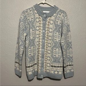 Vintage National Grandma Cardigan Sweater, Blue Button Front Coastal Grandmacore
